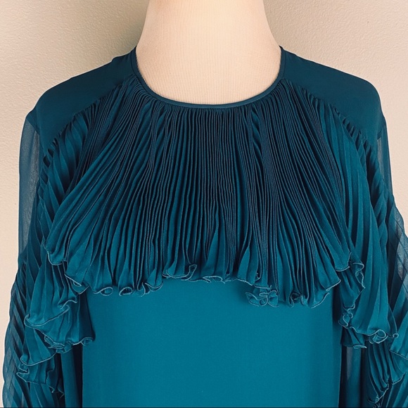 NEW Gucci Teal Light Silk Georgette Pleated Dress - Picture 2 of 7